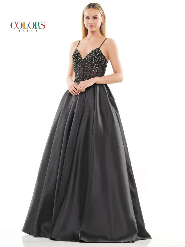 Colors 3244 Prom Long Spaghetti Strap Mikado Ball Gown