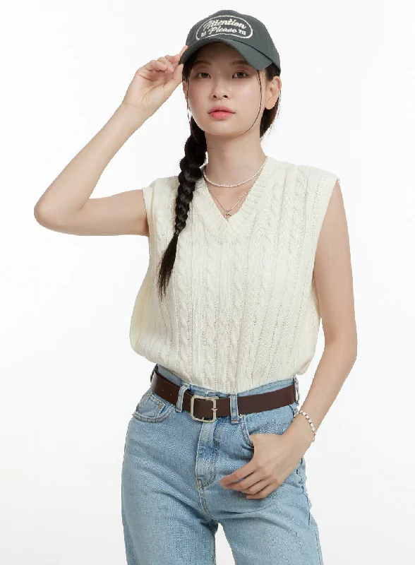 Cable Knit Sleeveless V-Neck Vest OL423