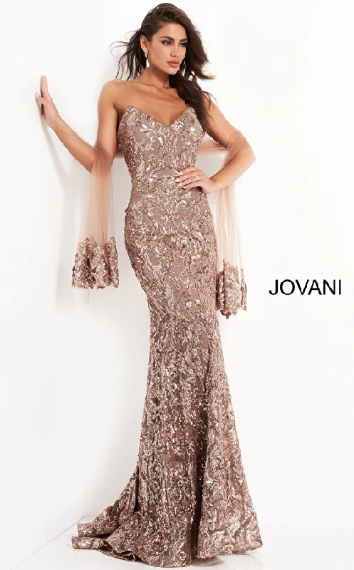 Jovani 05054 Mother of the Bride Strapless Sequin Shawl Dress