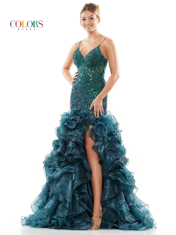 Colors 3214 Long Spaghetti Strap Mermaid Prom Dress