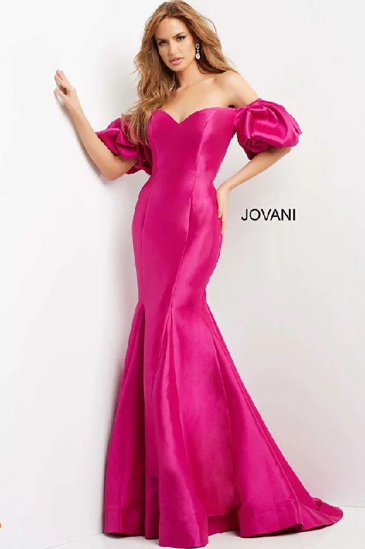 Jovani 09031 Off Shoulder Puff Sleeve Mermaid Formal Dress