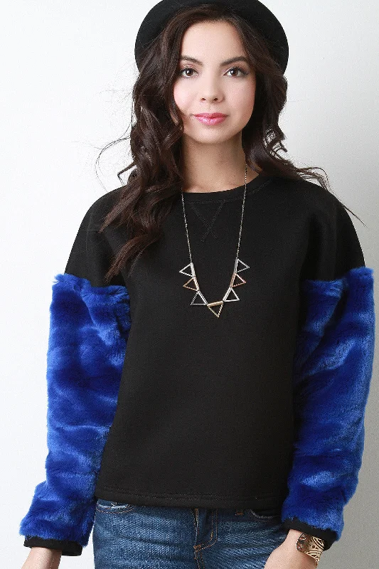 Faux Fur Sleeves Neoprene Sweatshirt