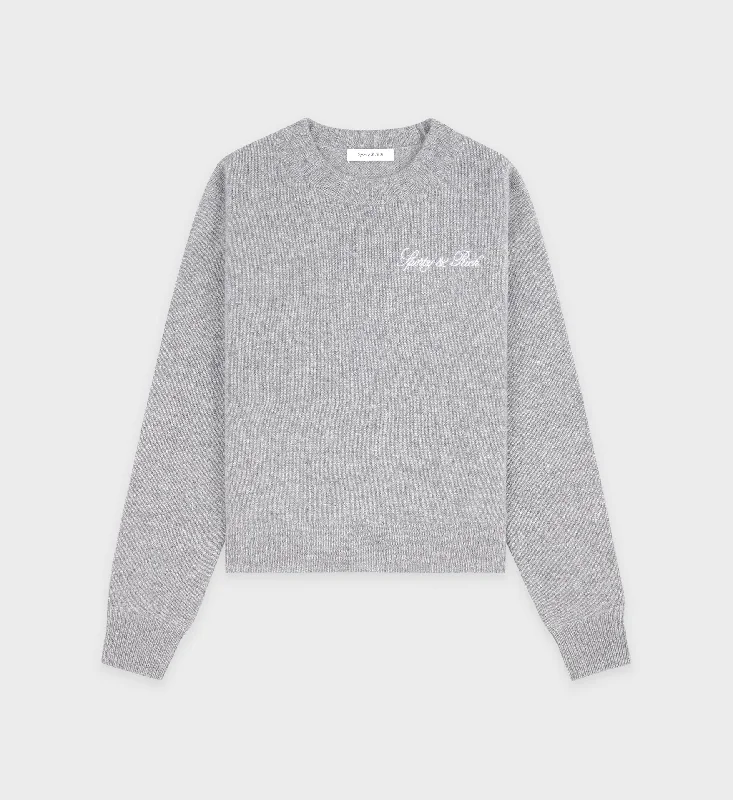 Vendome Script Cashmere Crewneck - Heather Gray/White