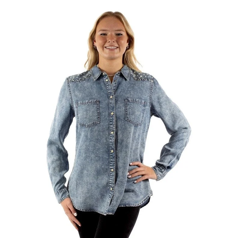 Scully Western Shirt Womens Long Sleeve Star Yoke Snap Blue F0_HC944