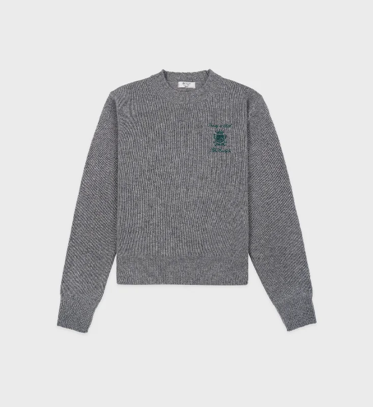 The Carlyle Crest Cashmere Crewneck - Heather Gray/Forest