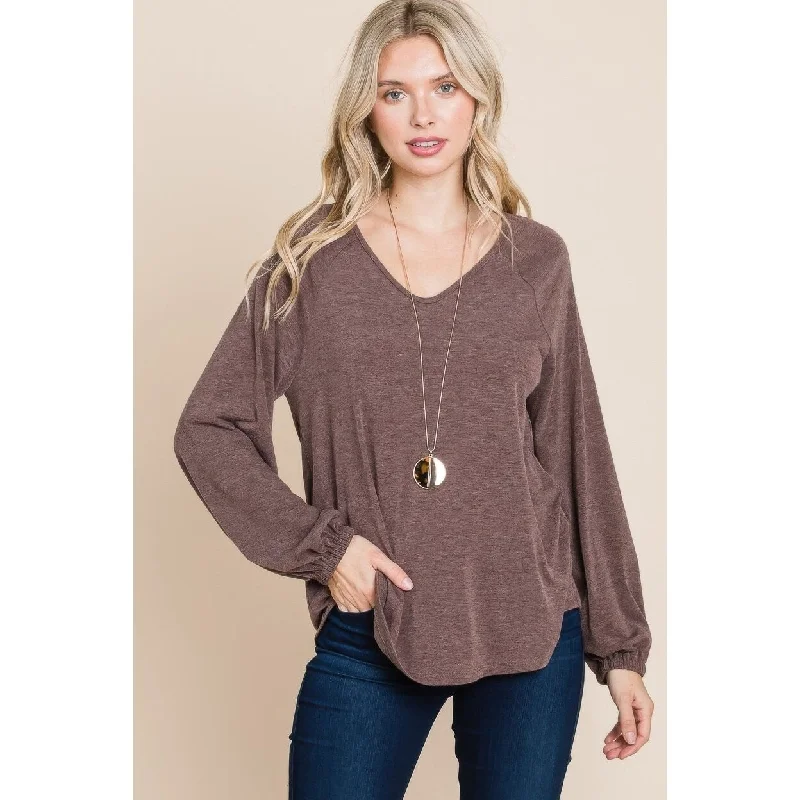 Casual V Neck Basic Long Sleeve Top