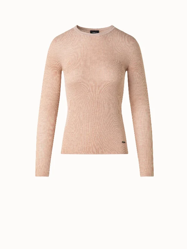 Seamless Crew Neck Sweater in Silk Cotton Rib Knit