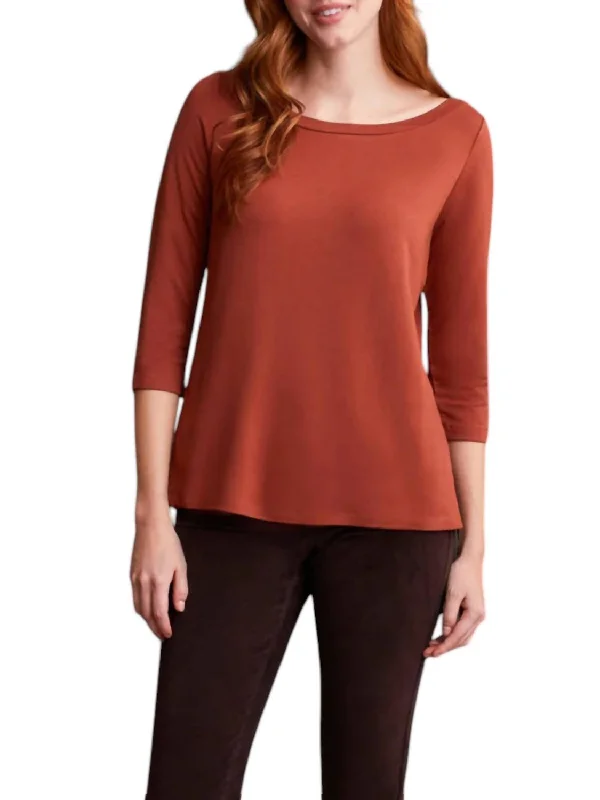 Wide Crew Neck Top In Marsala