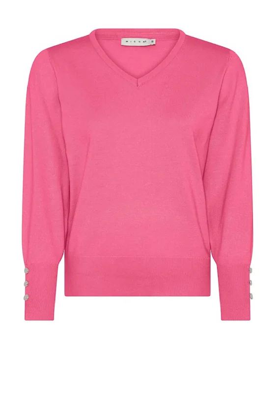 Micha V-Neck Autumn Viscose Knit Sweater, Pink