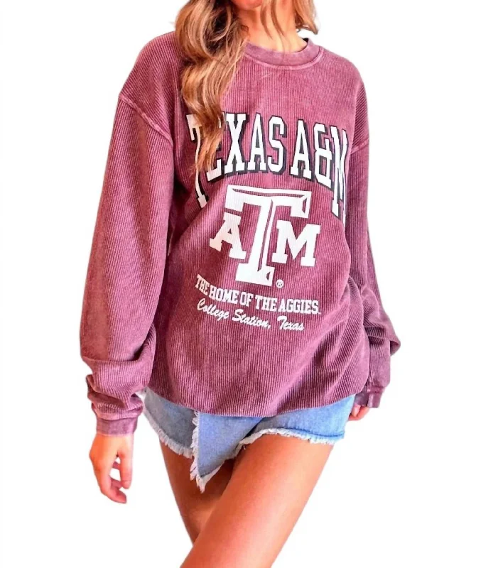 A&m Mascot Cord Sweatshirt In Maroon