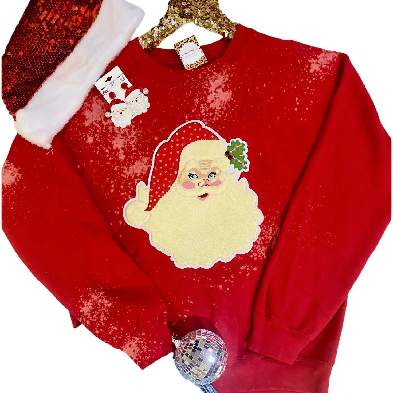 Vintage Santa Bleached Sweatshirt In Red