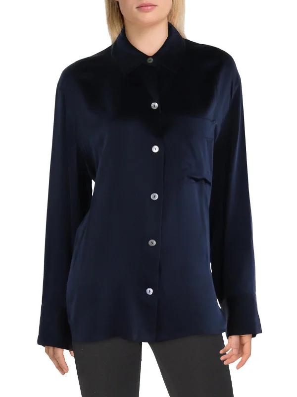 Womens Relaxed Fit Long Sleeve Button-Down Top