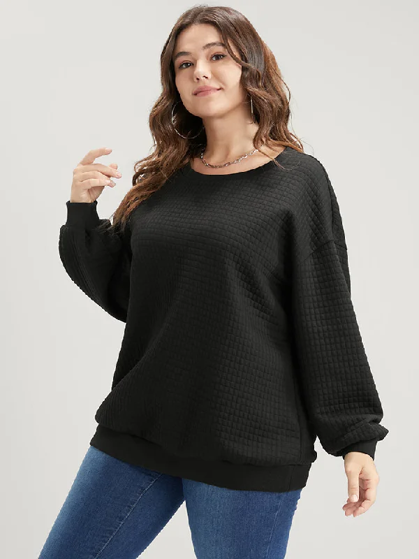 Solid Textured Drop Shoulder Sweatshirt