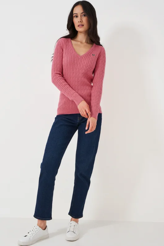 Heritage Cable Knit Cotton Cashmere V-Neck Jumper