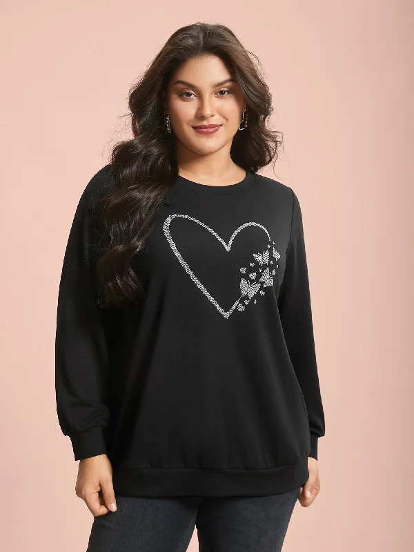 Love Rhinestone Shiny Stretchy Fitted Sweatshirt