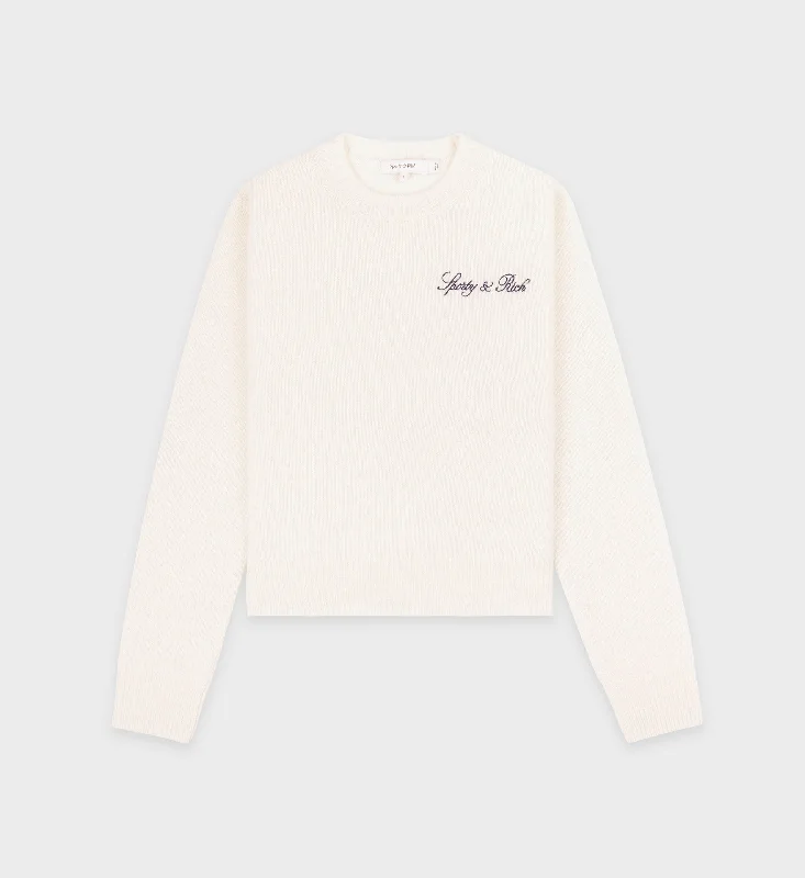 Vendome Script Cashmere Crewneck - Cream/Navy