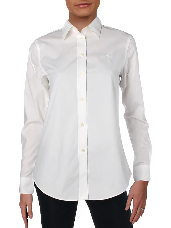 Womens Collar Long Sleeves Button-Down Top