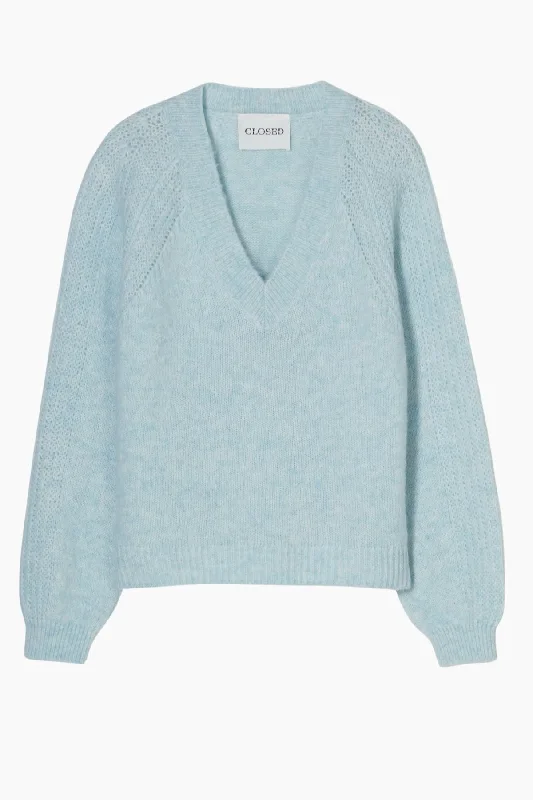 Closed Alpaca V-Neck Knit Jumper - Light Sky Blue