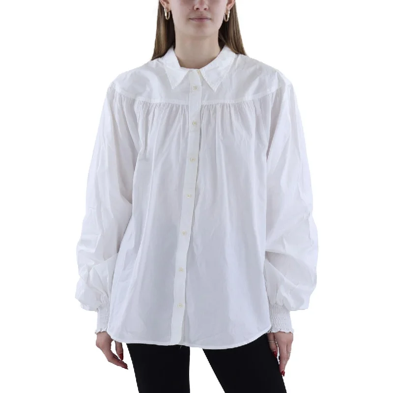 Womens Collar Long Sleeve Button-Down Top