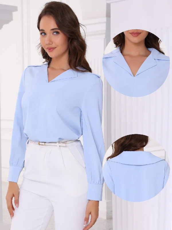 Collared Solid Long Sleeve Work Office Blouse