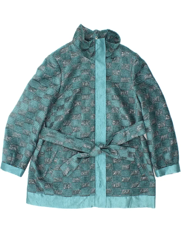 VINTAGE Womens Abstract Pattern Bomber Jacket IT 54 3XL Blue Viscose