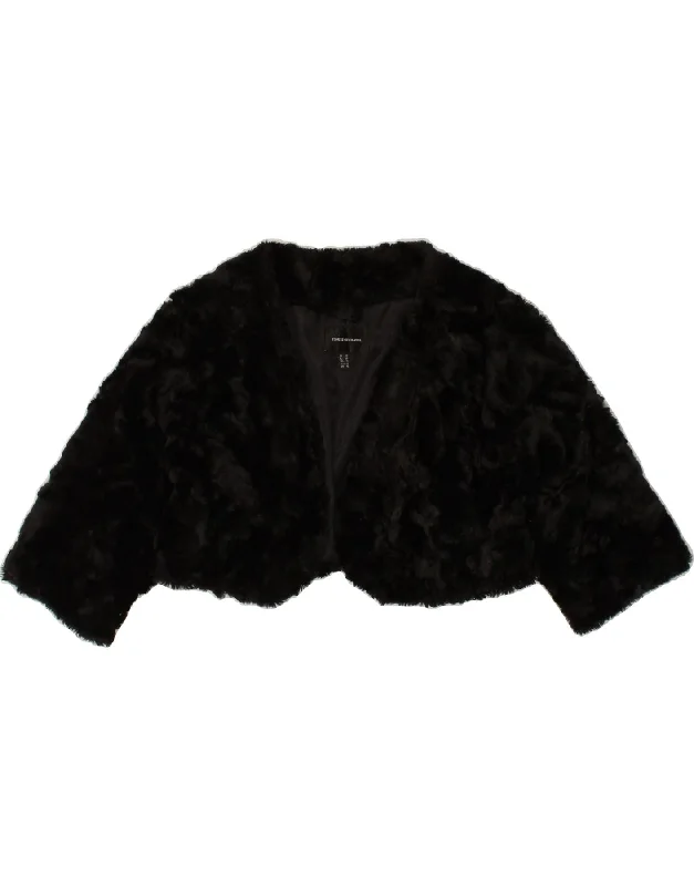 VINTAGE Womens Faux Fur Bolero Jacket UK 12 Medium Black Acrylic