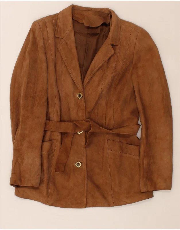 VINTAGE Womens Suede Jacket IT 42 Medium Brown Leather