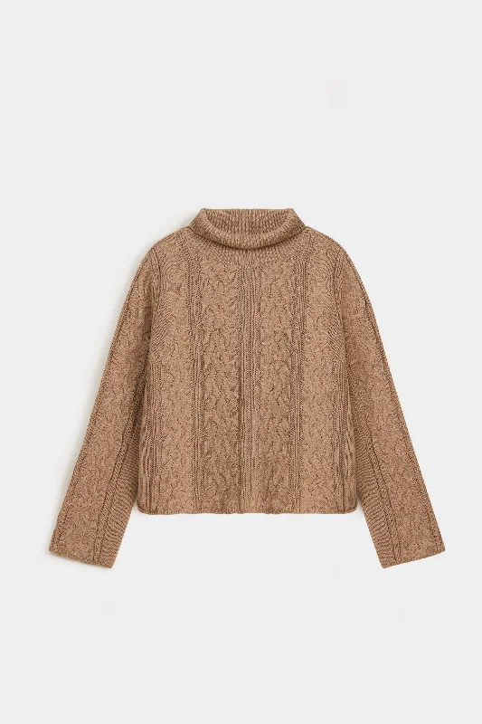 Cable Knit High Neck Sweater