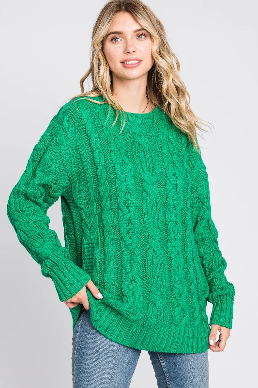 Green Chunky Cable Knit Sweater