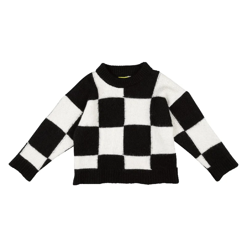 CHECKERED CREW NECK KNIT JUMPER