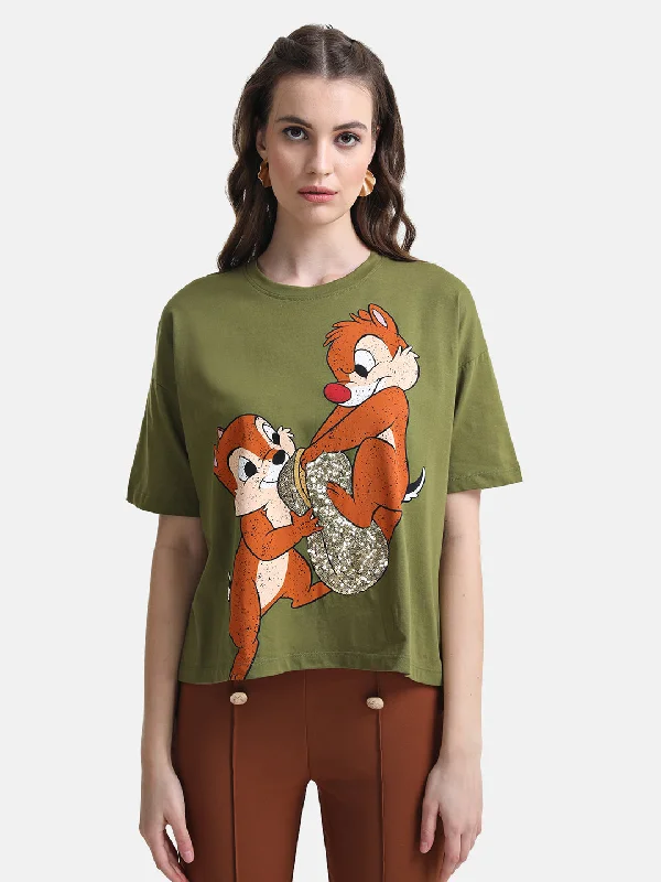 Chip And Dale Printed Graphic T-Shirt With Sequin