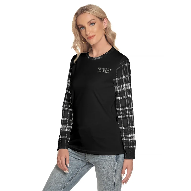 TRP Twisted Patterns 06: Digital Plaid 01-06B Ladies Designer Round Neck Long Sleeve T-shirt