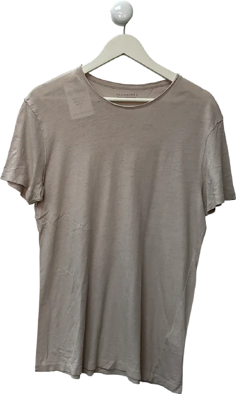 All Saints Cream Figure Crew Neck Raw Edge T-shirt UK M