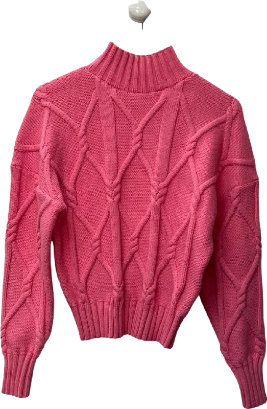 J.crew Bubblegum Pink Cable Knit Chunky Mock Turtleneck Sweater UK M