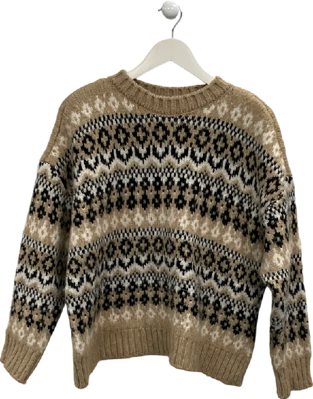 M&S Brown Fairisle Crew Neck Jumper UK L