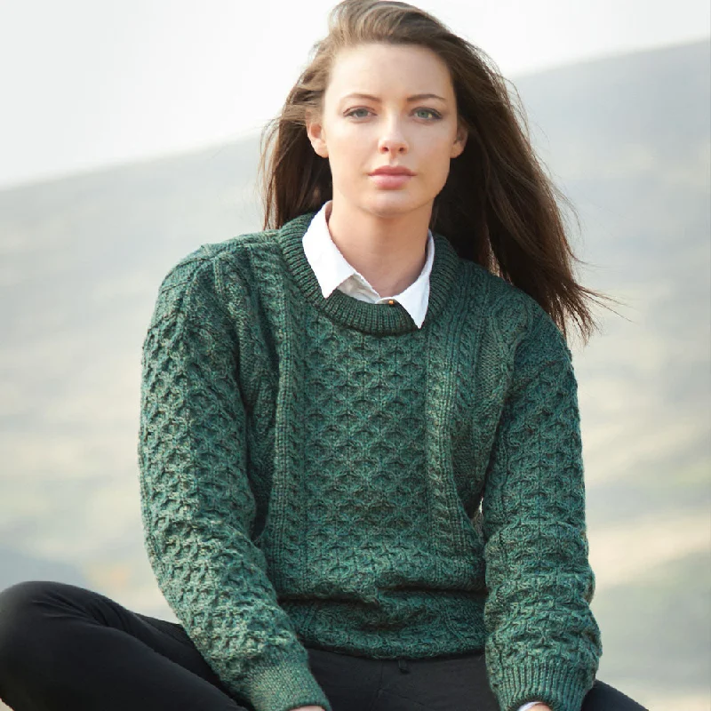 Moss Green Unisex Crew Neck Aran Sweater