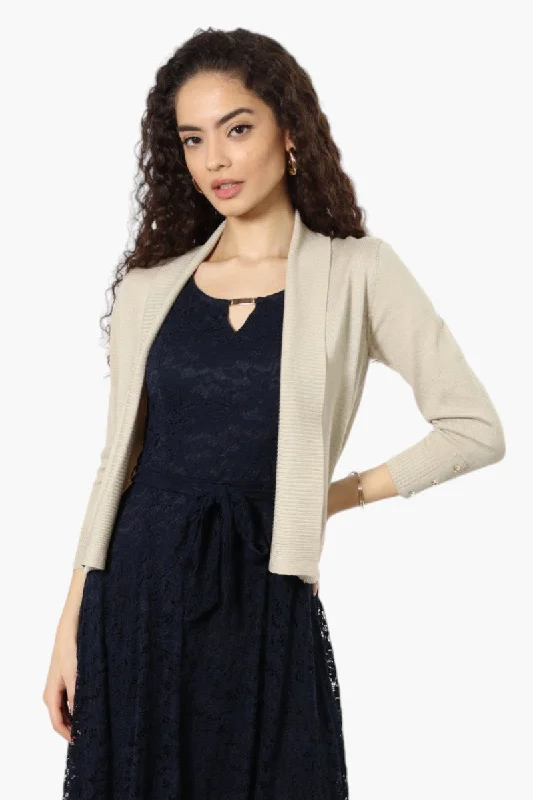 Impress 3/4 Sleeve Button Shrug Cardigan - Beige