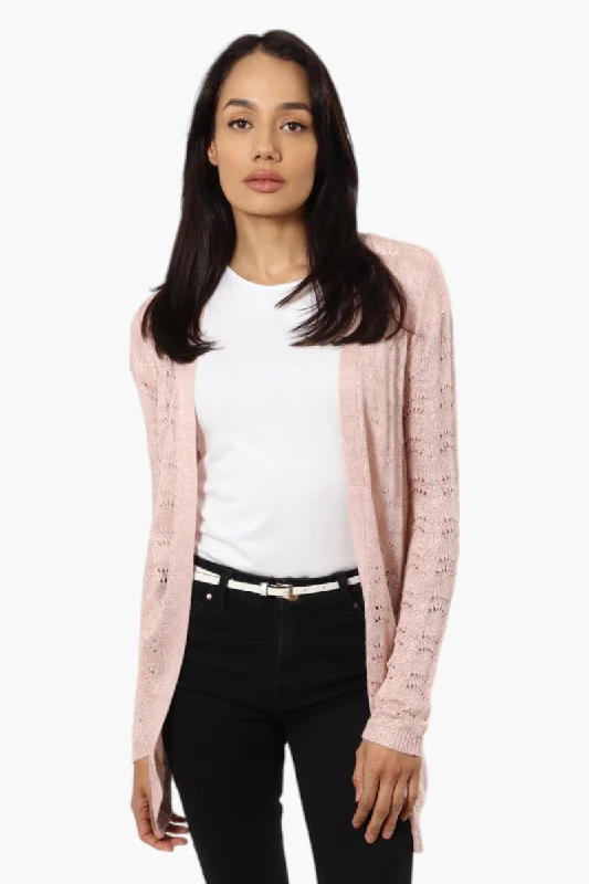 Impress Long Sleeve Crochet Shrug Cardigan - Pink