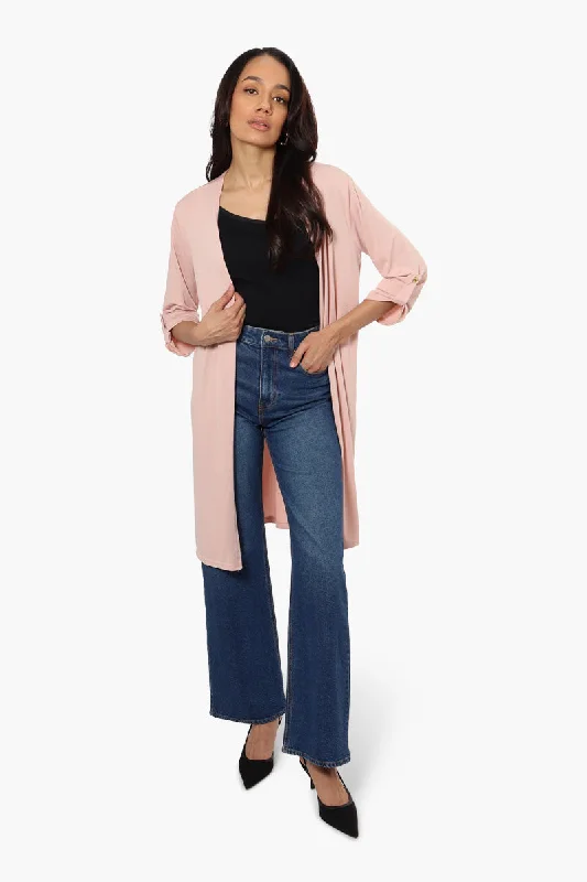 International INC Company Open Front Roll Up Sleeve Cardigan - Pink