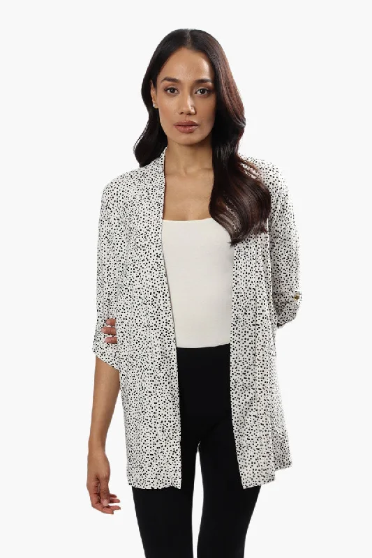 International INC Company Patterned Roll Up Sleeve Cardigan - White