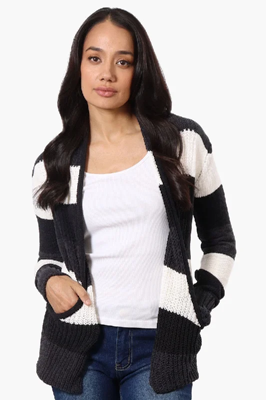 Beechers Brook Striped Fold Over Wrap Cardigan - Black