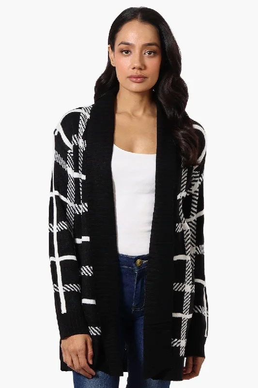 International INC Company Plaid Fold Over Wrap Cardigan - Black