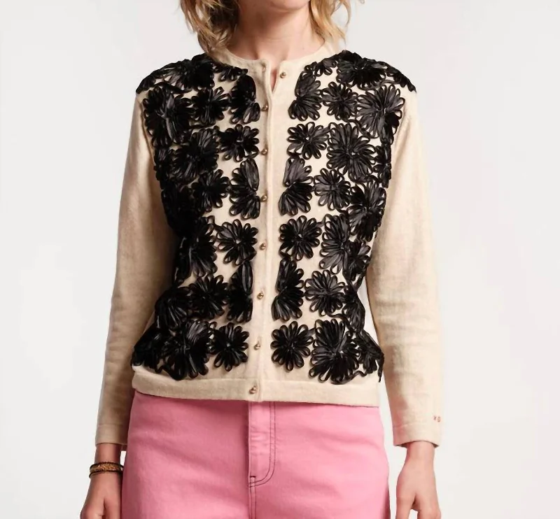 Button Front Darling Cardigan In Natural/black