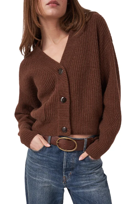 Repeat Cashmere Chunky Cashmere Rib Knit Cardigan in Brown