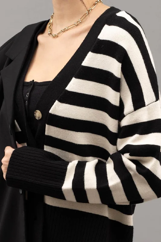 STRIPED DROP SHOULDER CARDIGAN