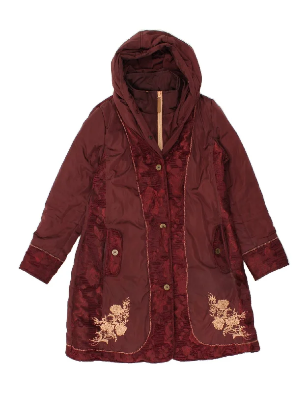 JOE BROWNS Womens Hooded Overcoat UK 14 Large Red Floral Polyester