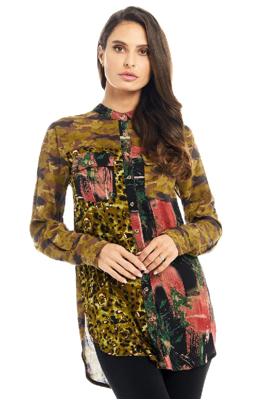 Adore Camouflage Faux Leopard Button Front Shirt