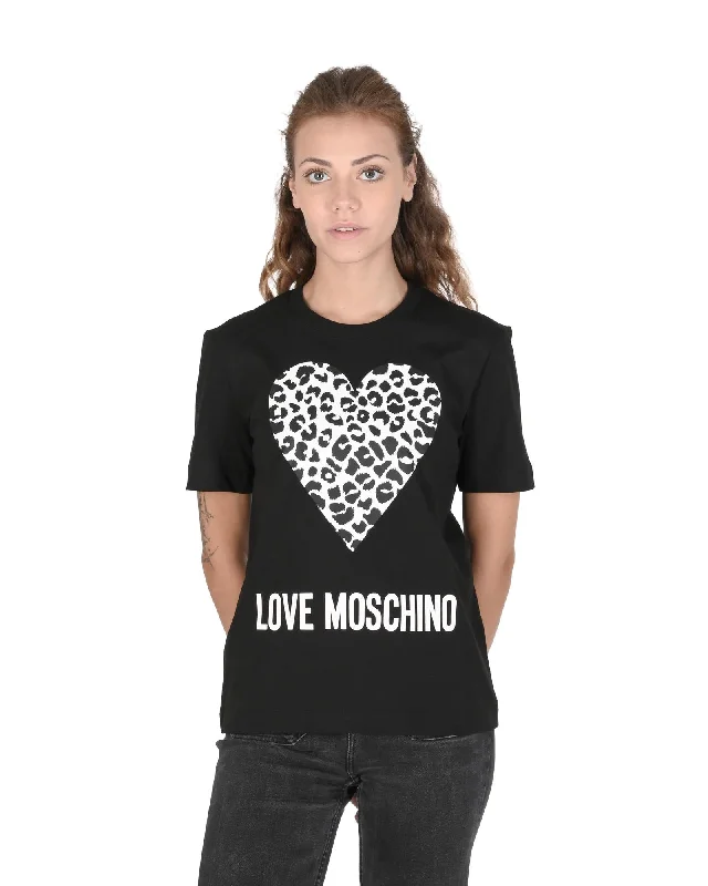 Love Moschino  Women's Leopard Heart T-Shirt