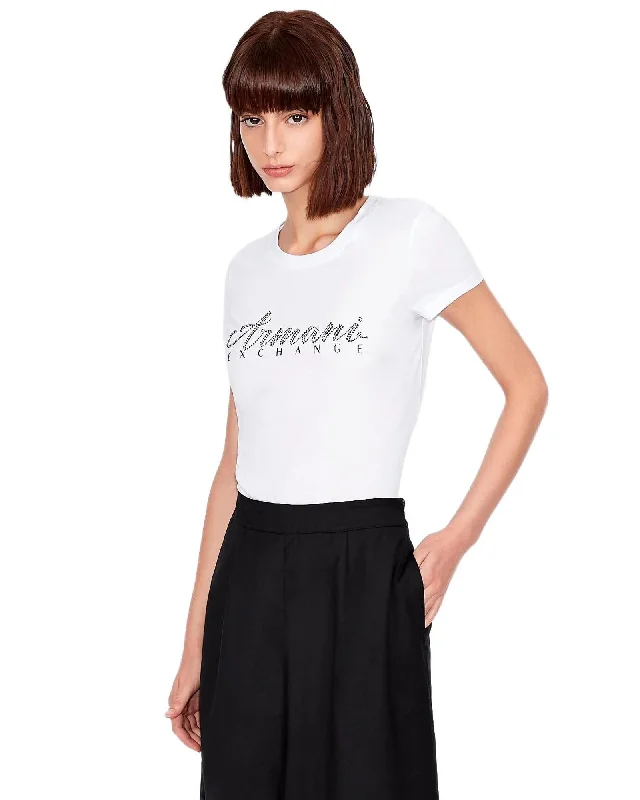 Armani Exchange  Womens Rhinestone Logo TShirt