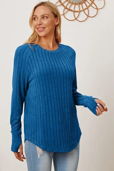 Ribbed Thumbhole Sleeve Shirt